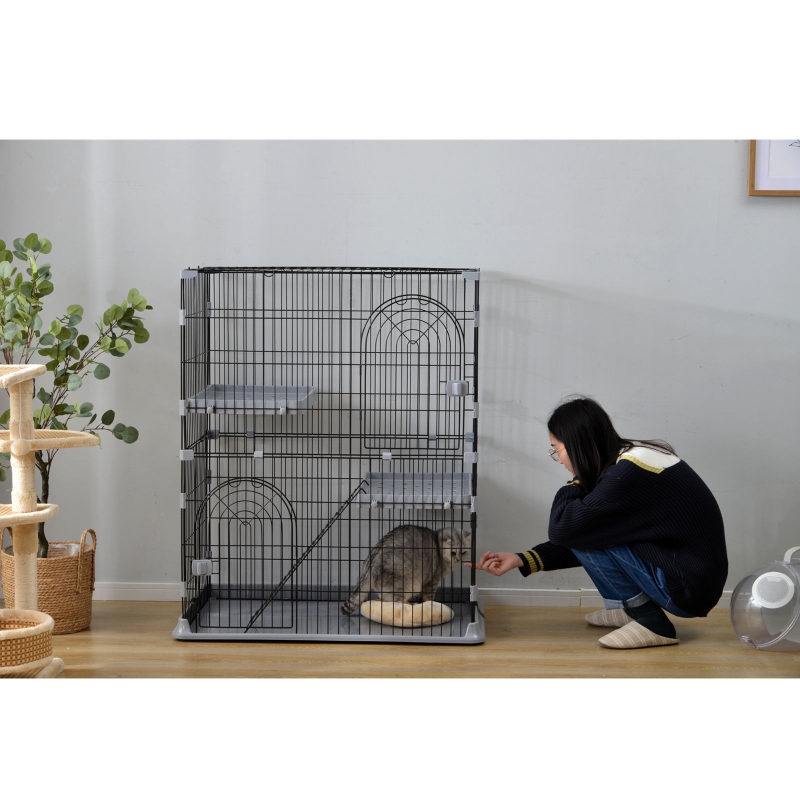 段式猫ケージ｜猫ゲージ キャットハウス｜留守番用｜脱走防止｜多頭飼い対応｜おしゃれデザイン｜TX295749BAA