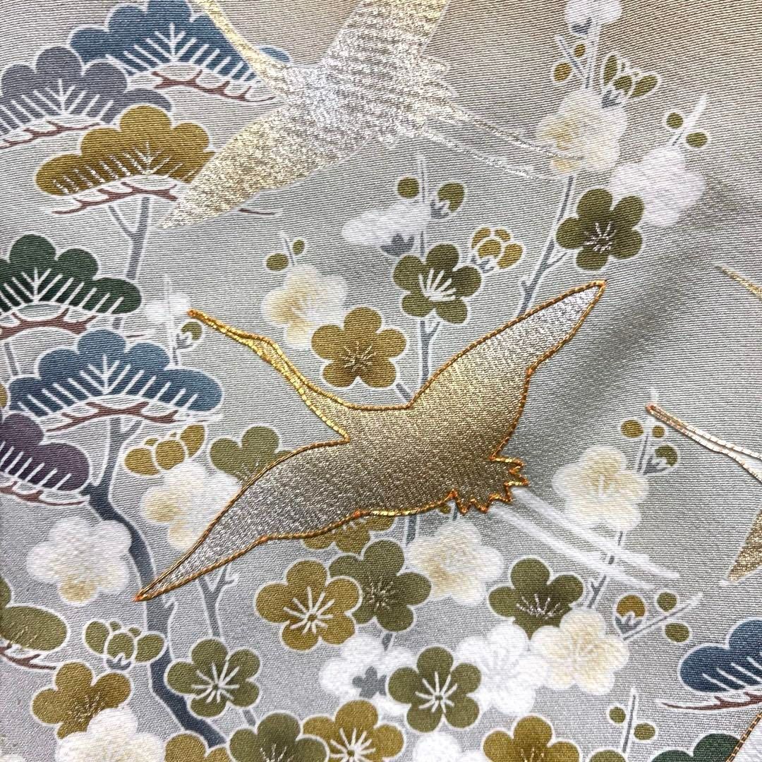 未着用　色留袖　五つ紋　金駒刺繍　金彩　鶴　松竹梅　波　芝草　着物　043a d 未着用 色留袖 五つ紋 金駒刺繍 金彩 鶴 松竹梅 波 芝草 着物