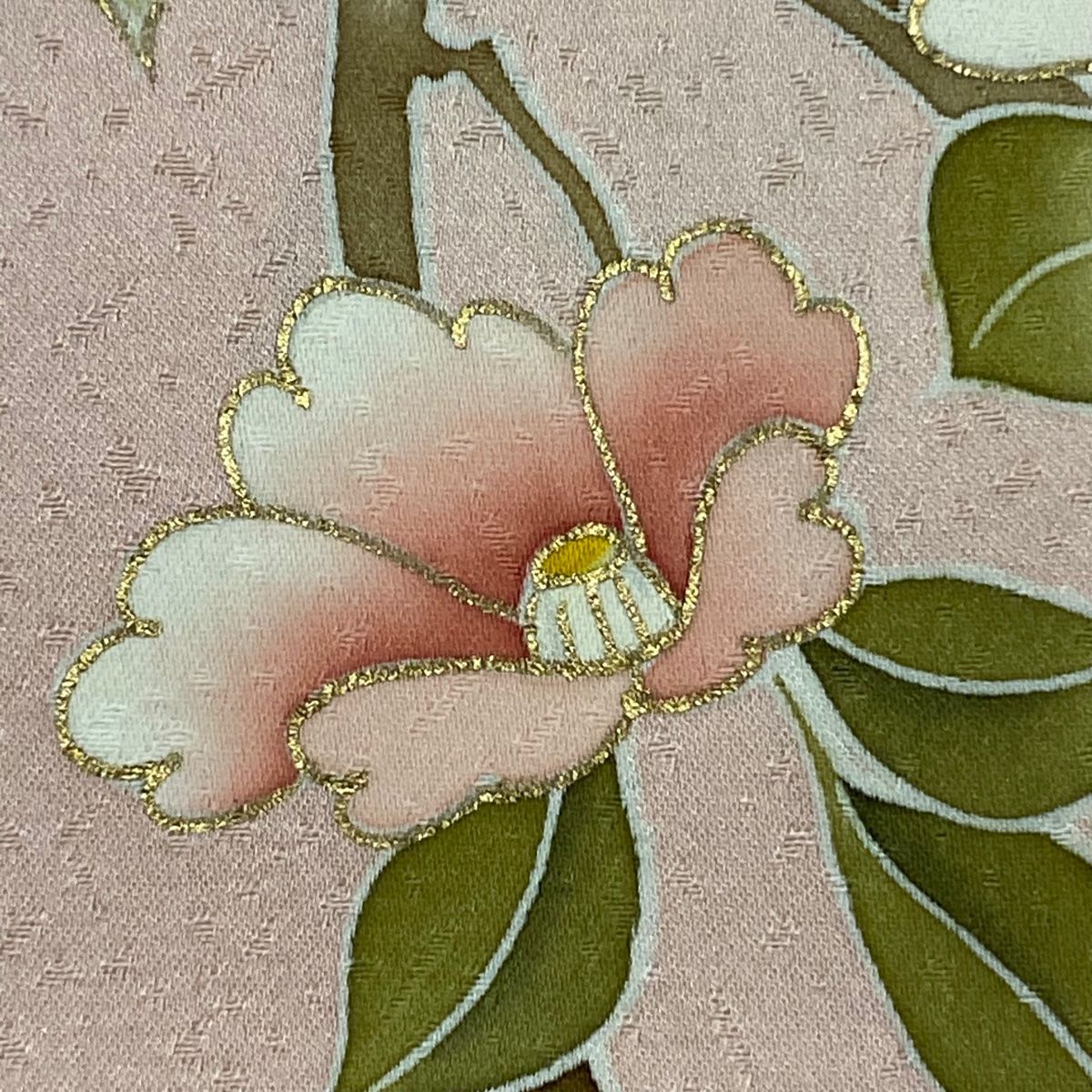 訪問着 身丈160cm 裄丈66cm M 袷 落款 椿 金糸 螺鈿 ピンク 正絹 秀品 NICORILABO_COM