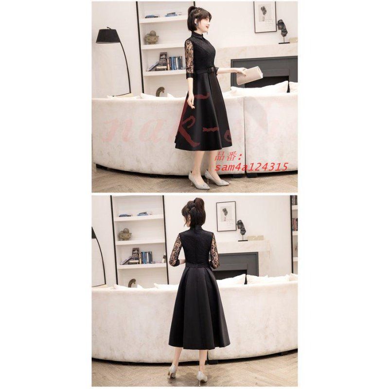 パーティードレス結婚式服装ドレスワンピース20代10代30代NAKフォーマルドレス50代女性冬赤お呼ばれ母親親族袖ありフォーマルワンピース