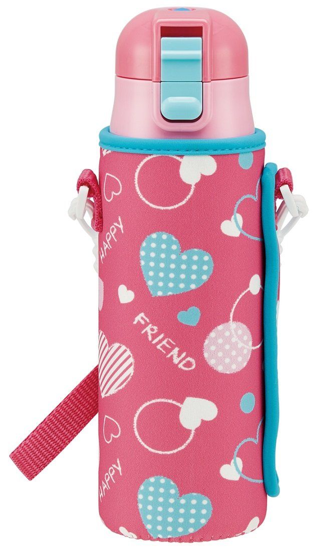 【人気商品】女の子 水玉 ハート ボトルカバー付き KSDC4-A 470ml 水筒 ステンレス 直飲み スケーター(Skater)