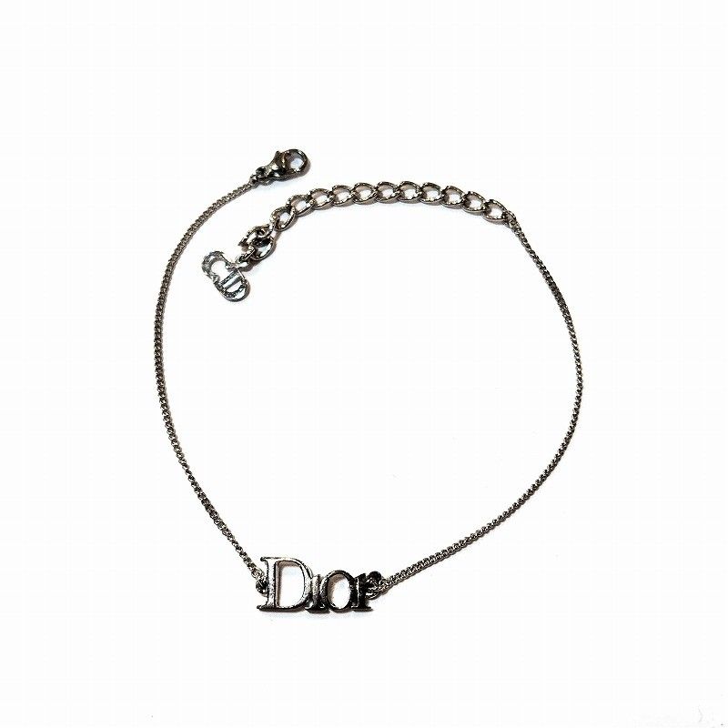 クリスチャンディオール Christian Dior ヴィンテージ シルバーメッキ ロゴブレスレット 18~22.5cm JA-81