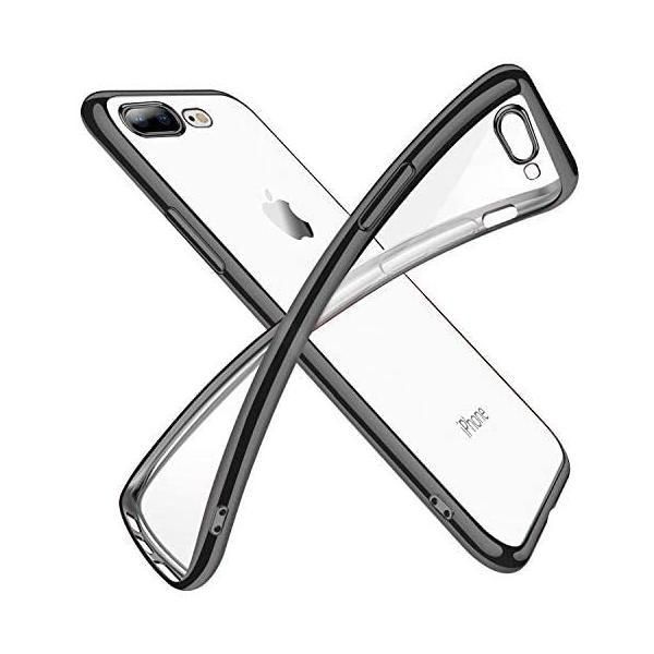  iPhone8Plus ケース iPhone7Plus ケースクリア 透明 tpu シリコン メッキ加工 (ブラック iPhone 7Pl) iPhoneケース・カバー