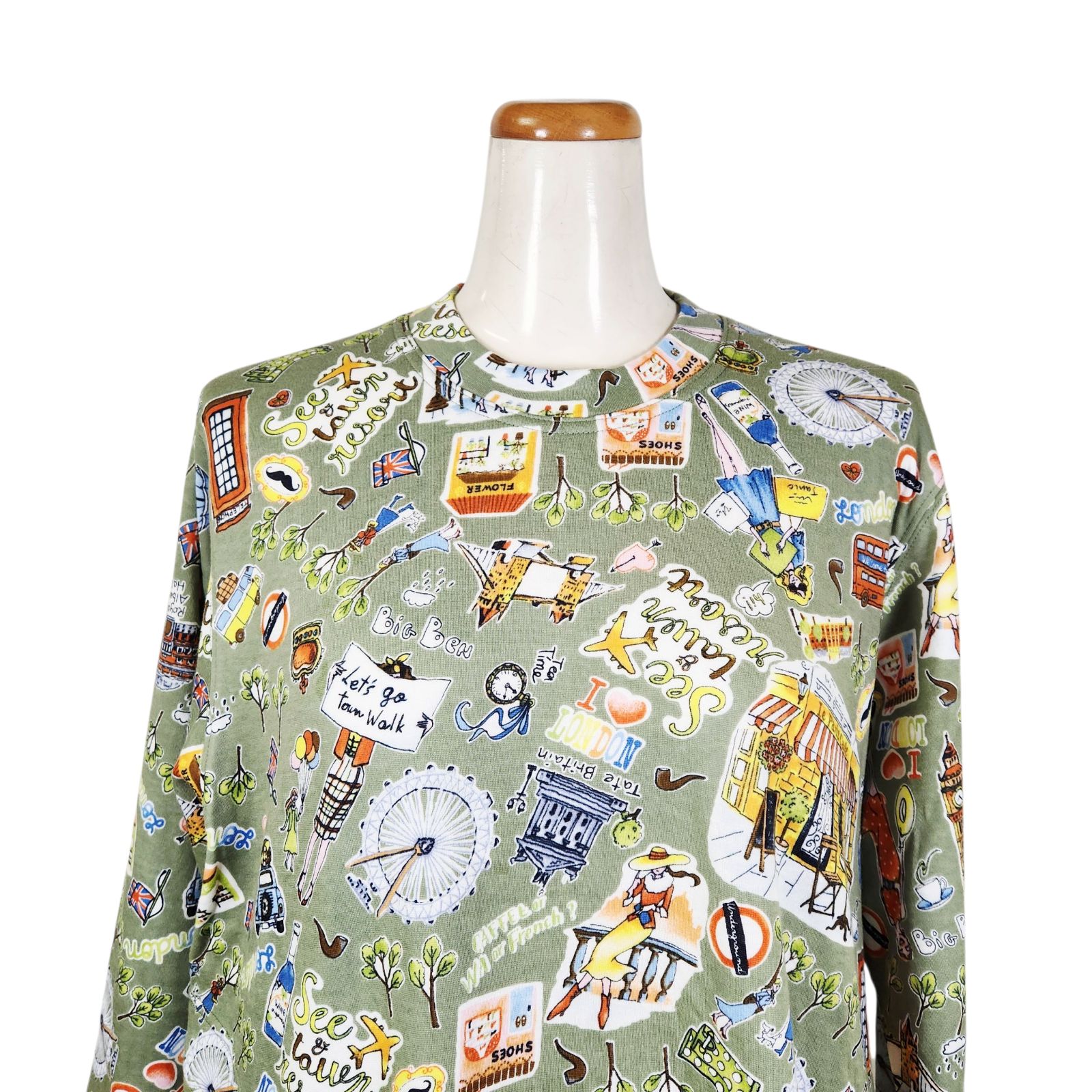 鴨居羊子パジャマ ♥ TUNIC 秋物 長袖トレーナパジャマ 40接結ロンドン 23442 グリーン色 日本製