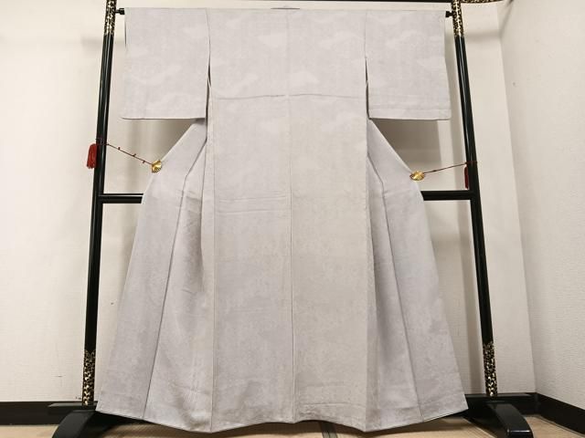 平和屋着物●上質な色無地 草花地紋 灰黄緑色 正絹 AABC4448ph