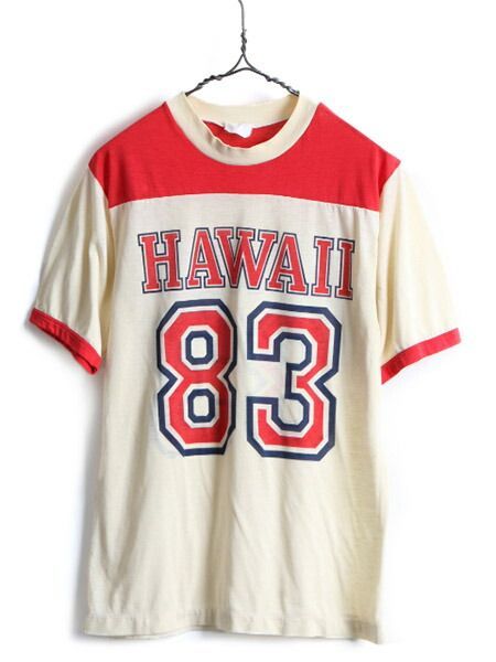 80s ビンテージ □ HAWAII ナンバリング 両面 プリント 半袖 フット