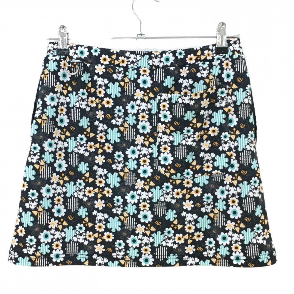 値下げ【超美品】MUスポーツ スカート 黒×白 総柄 犬 花 内側インナーパンツ レディース 42(L) ゴルフウェア M・U SPORTS