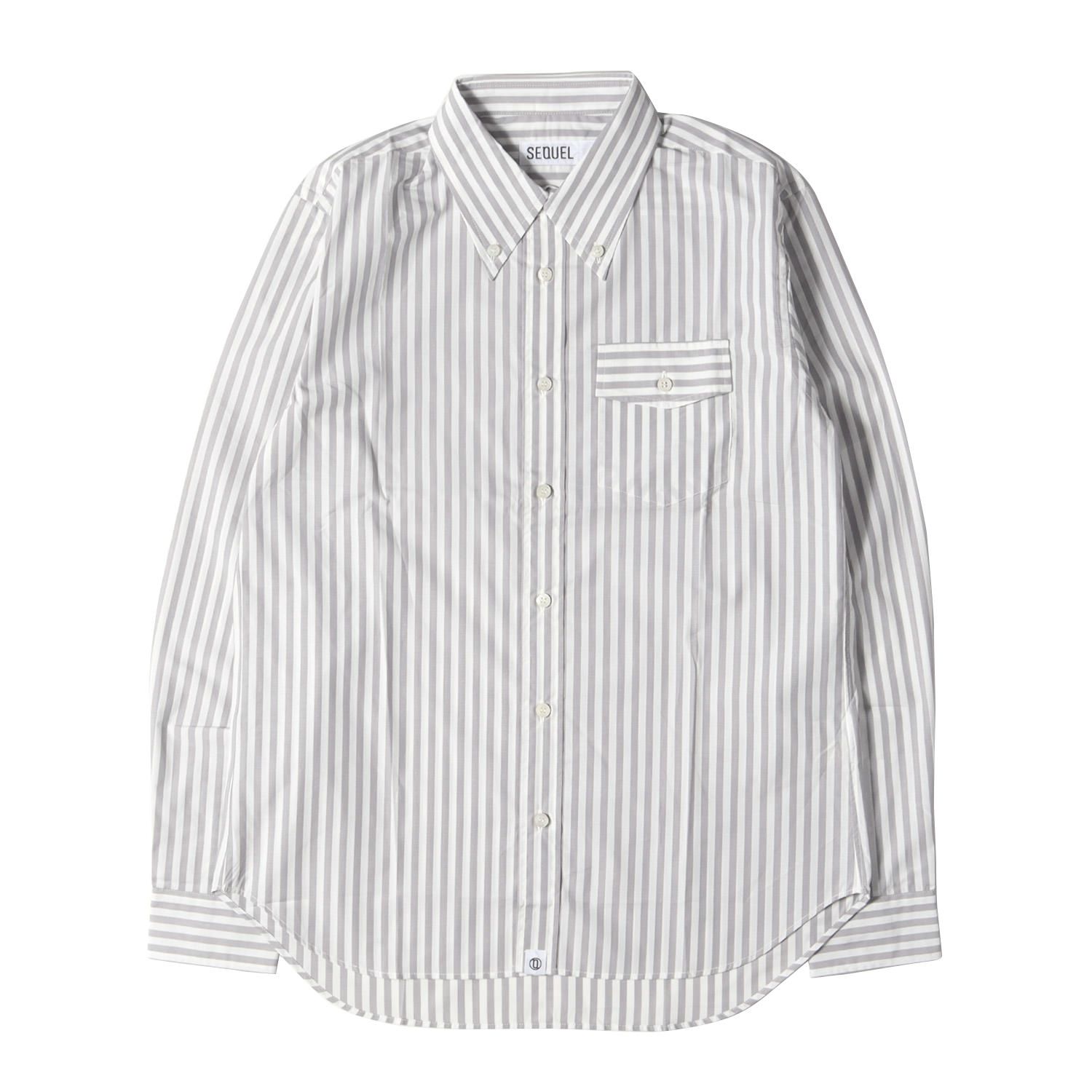 【新品】SEQUEL シークエル シャツ サイズ:M / 20AW ストライプ ボタンダウンシャツ (SHIRT) / グレー ホワイト / トップス カジュアルシャツ 長袖【メンズ】