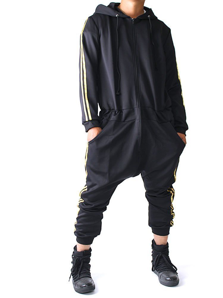 ジャージ サイドライン つなぎ サルエルパンツ ジャンプスーツ スピードオレンジ