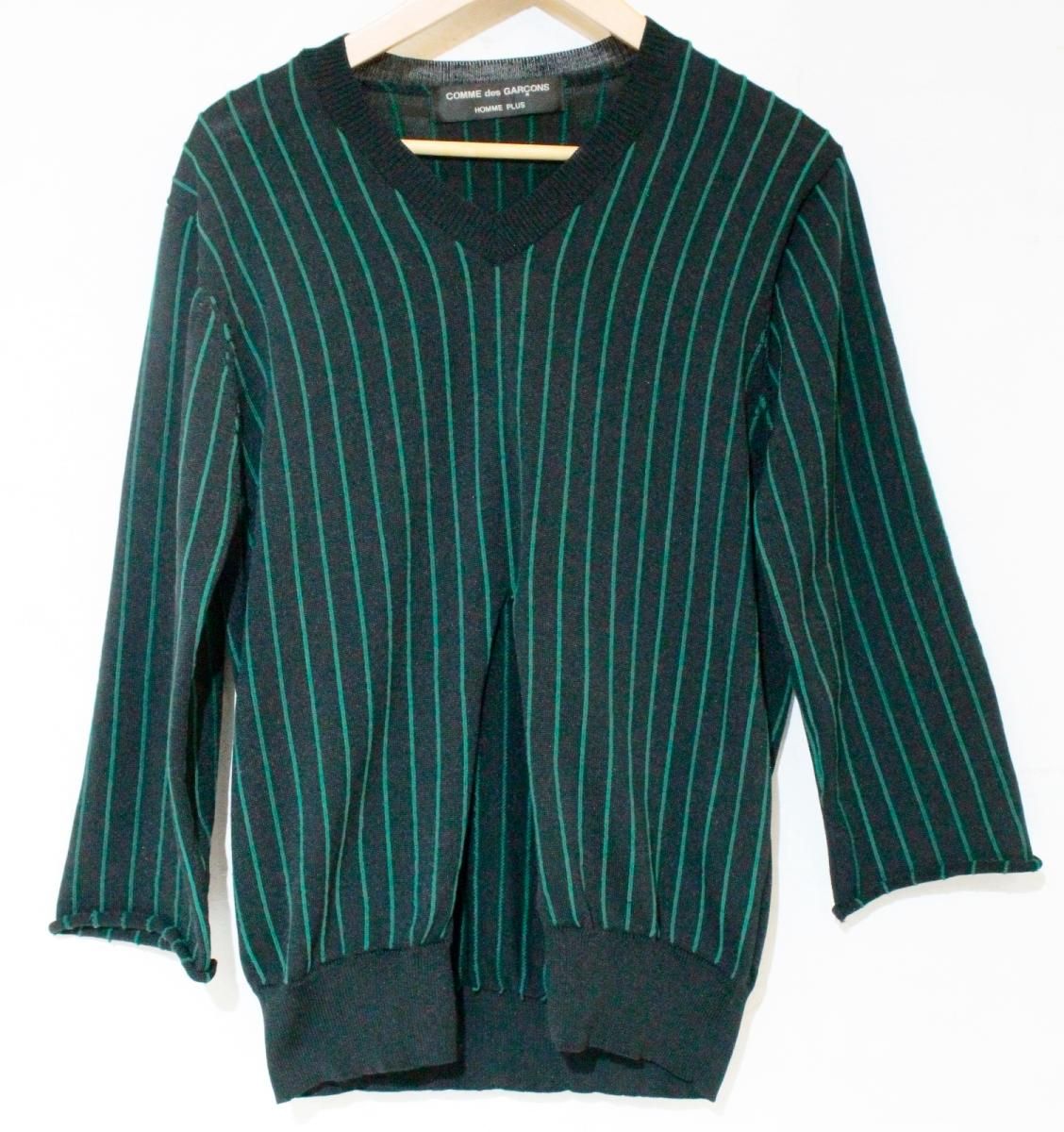 COMME des GARCONS HOMME PLUS メンズニット セーター -- COMME des GARCONS HOMME PLUS|02SS|ストライプカットニット|緑 グリーン|ストライプ|pi-n004