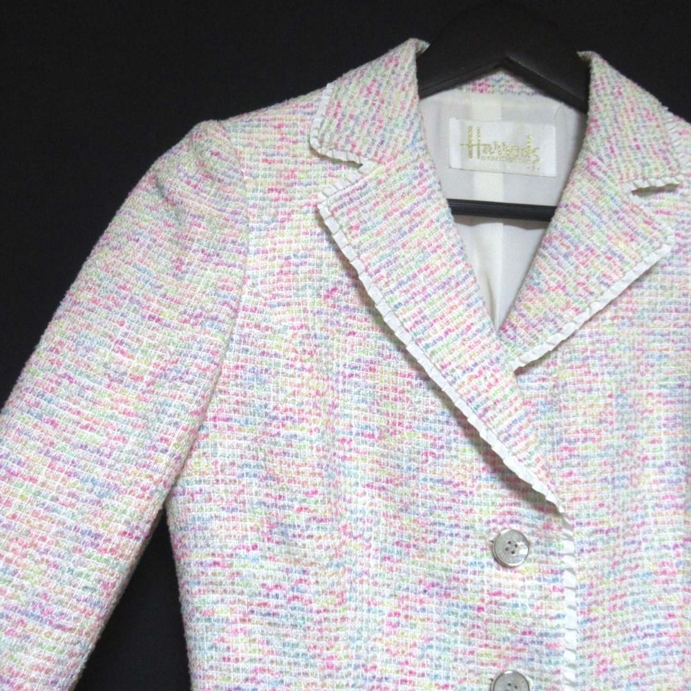 Harrods ツイード ノーカラージャケット ピンク 日本製 ☆Harrods
