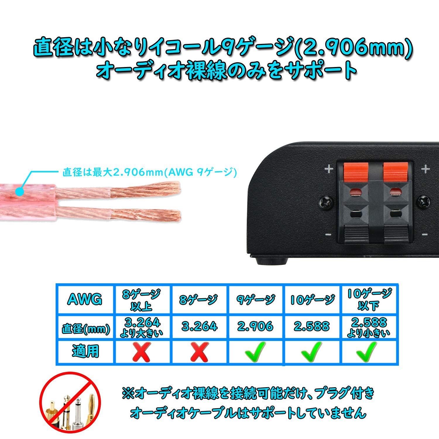 4入力→2出力 パワーアンプとスピーカースイッチャー、細い スピーカー