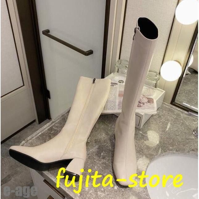 スクエアトゥチャンキーヒールアイボリーブラ
