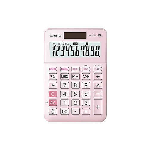 （まとめ） 電卓 カシオ ﾋﾟﾝｸ MW-100TC-PK-N 4549526608384 1個【×10セット】