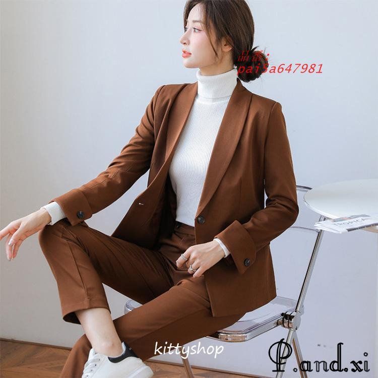 パンツスーツ ブラウン