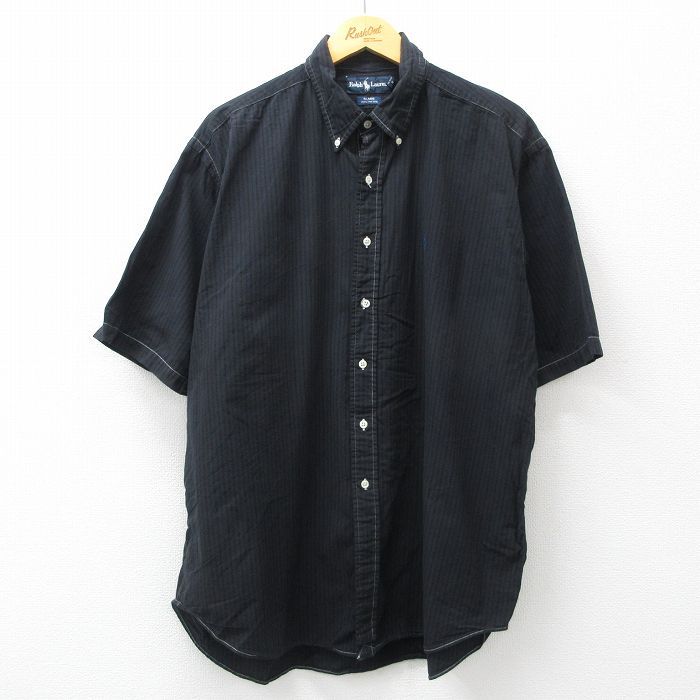 XL/古着 ラルフローレン 半袖 ブランド シャツ メンズ 90s ワンポイントロゴ BLAIRE 大きいサイズ コットン ボタンダウン 黒 ブラック スト