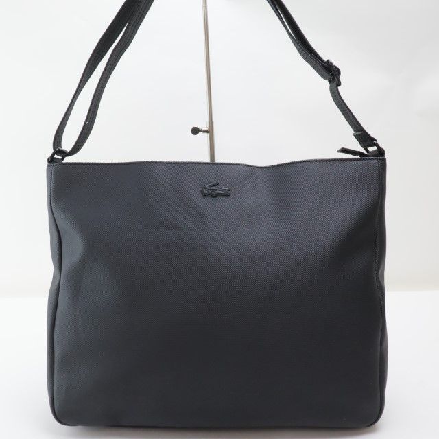 2410-24 ラコステ ショルダーバッグ LACOSTE PVC製 ブラック 上ZIP A4可
