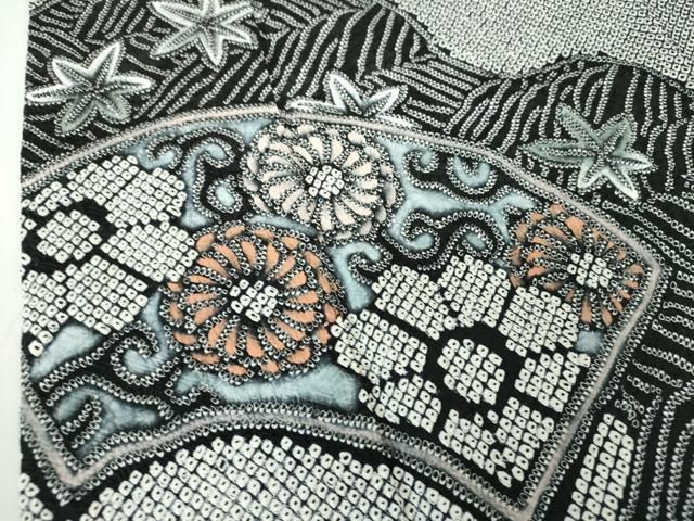 平和屋着物○訪問着 刺繍 葡萄唐草文 黒地 正絹 逸品 AAAT0853ck