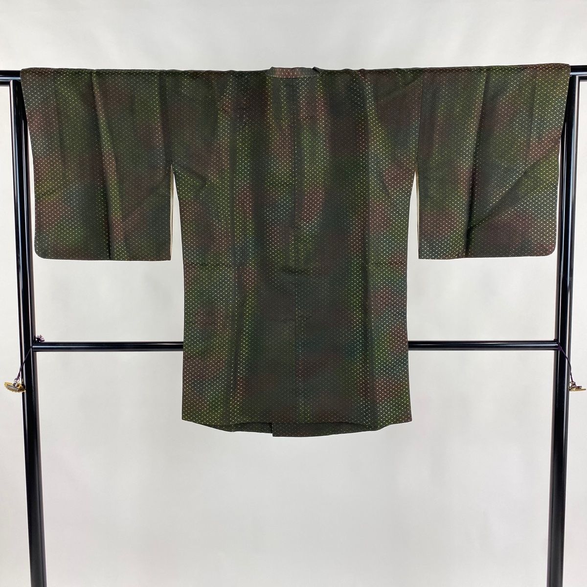 道行 身丈85.5cm 裄丈66cm M 和装コート 角衿 幾何学 ラメ糸 墨色 正絹 名品