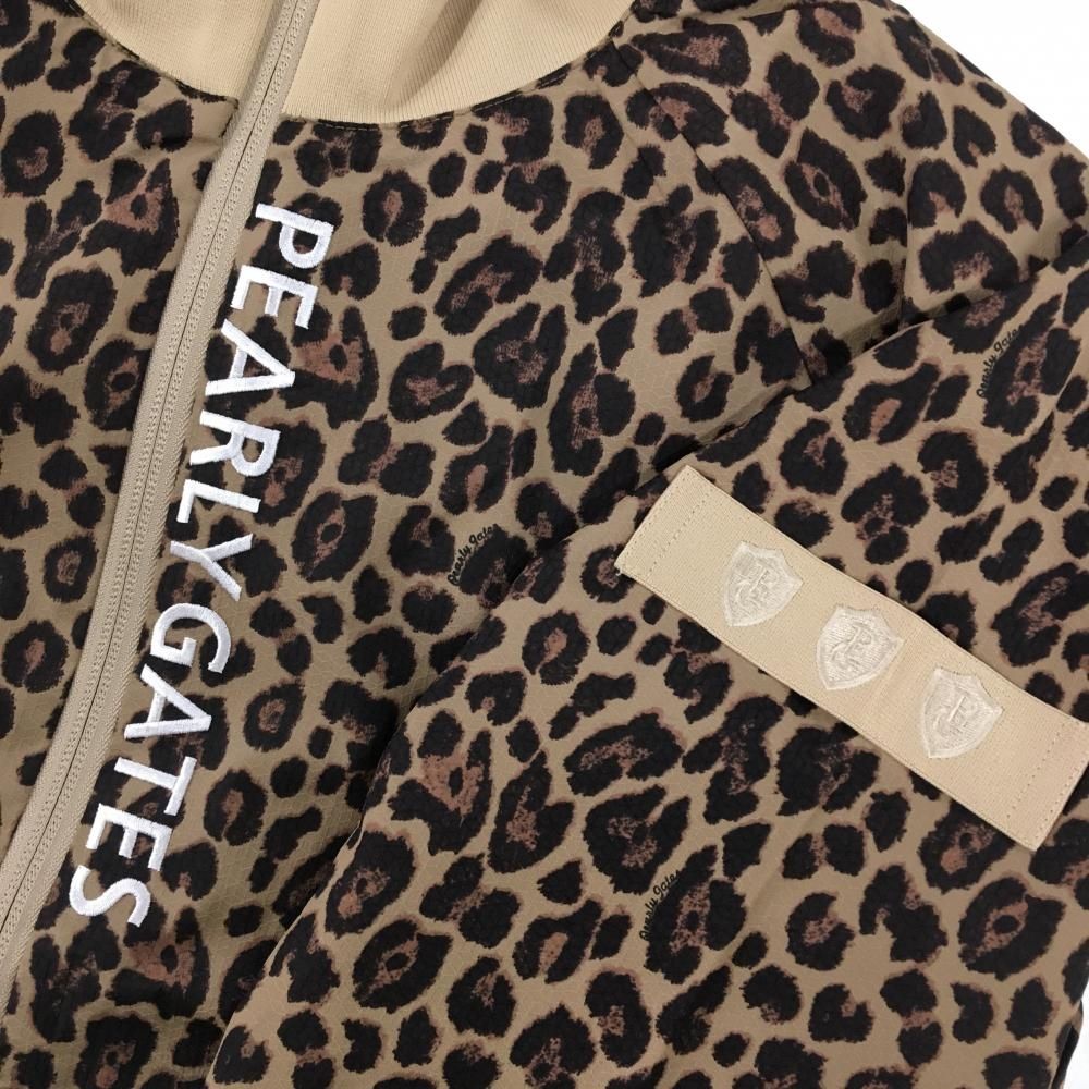 パーリーゲイツ ジャケットブルゾン ベージュ×ダークブラウン レオパード柄 ロゴ白 レディース 1 M ゴルフウェア PEARLY GATES LLC-HASEGAWATOSO_COM