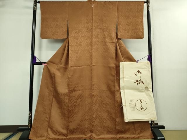 平和屋着物 上 銀座きしや 色無地 工字繋ぎ花地紋 柿渋色 たとう紙付き DZAA9572kh5