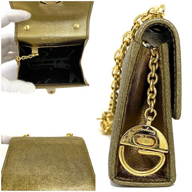フェラガモ ミニ チェーン バッグ ゴールド ガンチーニ 214771 レア