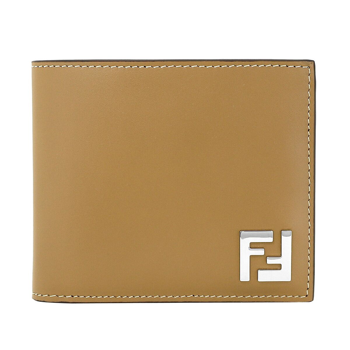 新品 フェンディ FENDI 2つ折り財布 FF スクエアード サンド  