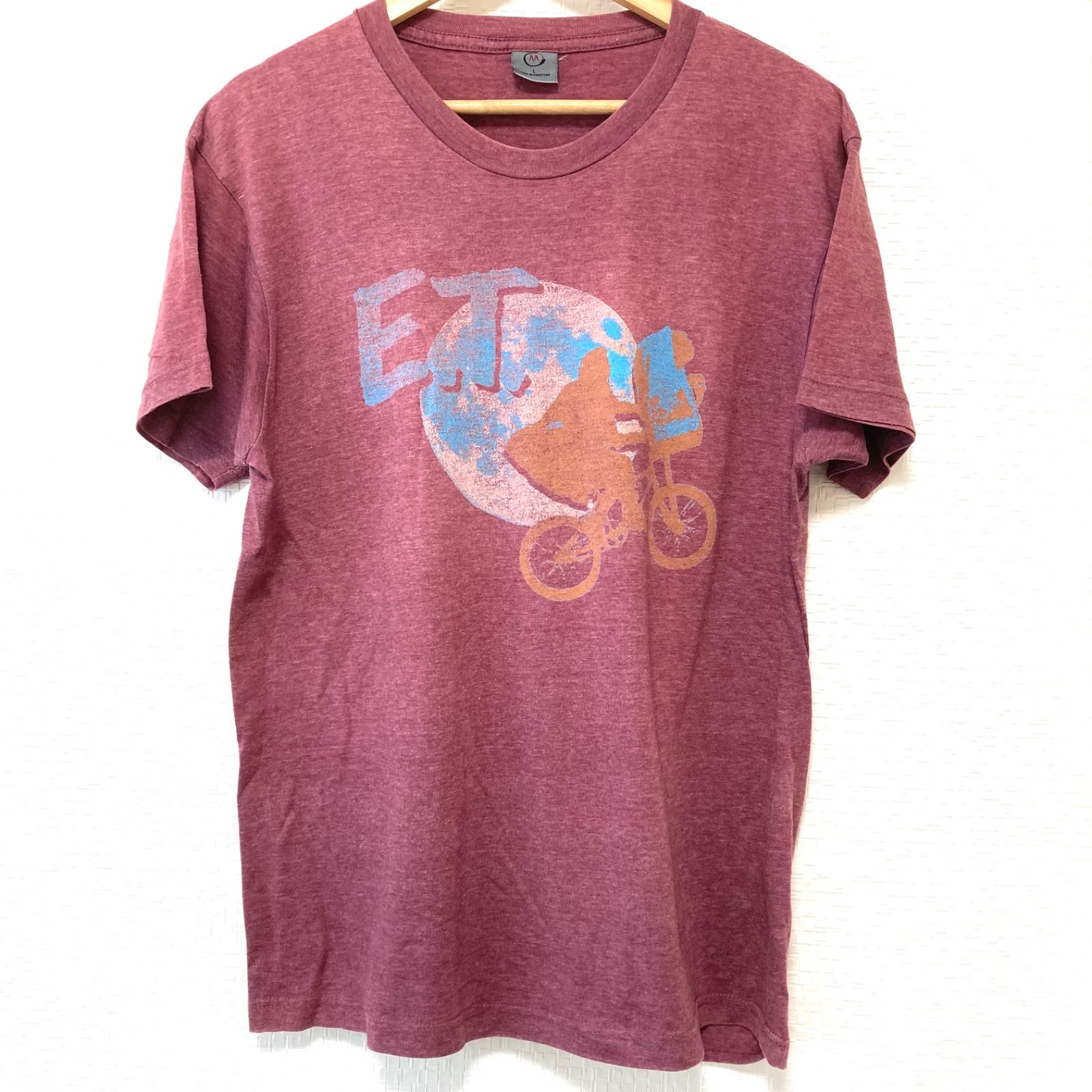 ヴィンテージ◎ 90s！【AA】ダブルエー E.T. イーティー プリント Tシャツ 半袖 TEE クルーネック カットソー 古着 コットン 綿 パキスタン製 パープル系 メンズ 男性 サイズL／M11430UU