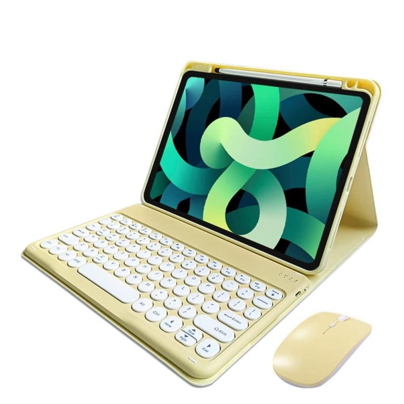 マウス付き iPad 10 9 8 7 キーボード付きケース 丸型キー Apple Pencil 収納可能 可愛い マグネット式 アイパッド キーボード カバー iPad 12 紫