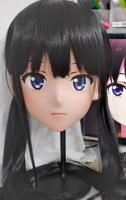 ハーフマスク 眼球付き カツラ付き NO.33 樹脂製 ヘッドロリータ人形 コスプレマスク 変身 仮装 着ぐるみ 二次元美少女