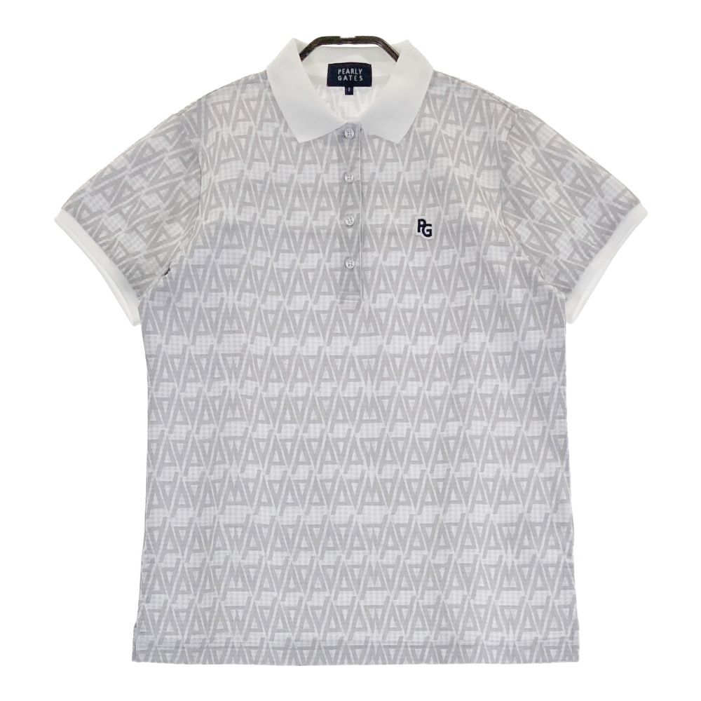 サイズ 2 PEARLY GATES パーリーゲイツ モデル 半袖ポロシャツ シアサッカー 総柄 グレー系 240101537476 ゴルフウェア レディース ストスト