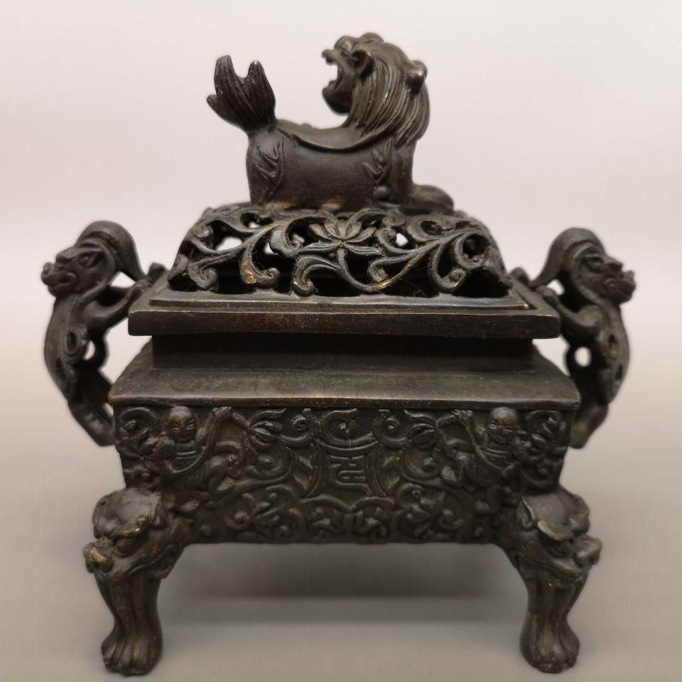 満足保障！ 銅 細工 獅子香炉 厚重 香道具 仏具 置物
