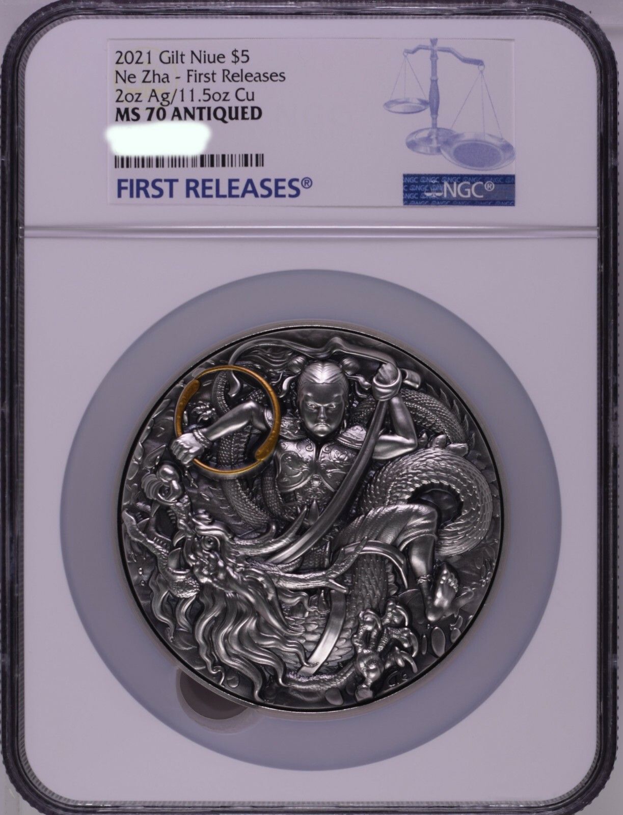 NGC MS70 Niue 2021 Ne Zha ?? Silver Coin 2oz Silver 11.5oz Gilt|Silvered Cu COA