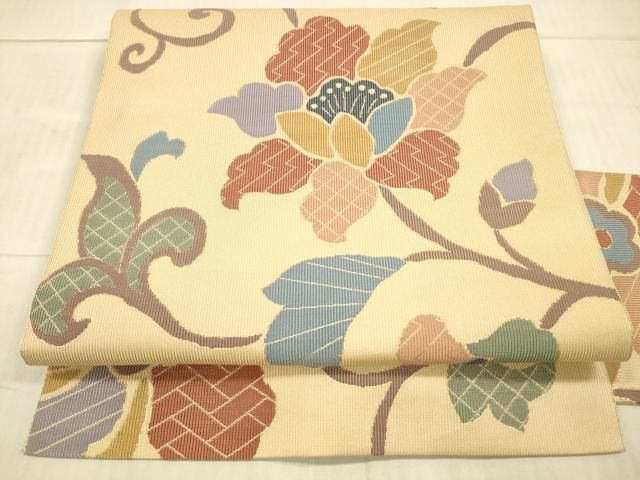 平和屋着物●八寸名古屋帯　更紗花唐草文　金糸　正絹　逸品　DAAX8841cm 平和屋着物○八寸名古屋帯 更紗花唐草文 金糸 正絹 逸品 DAAX8841cm