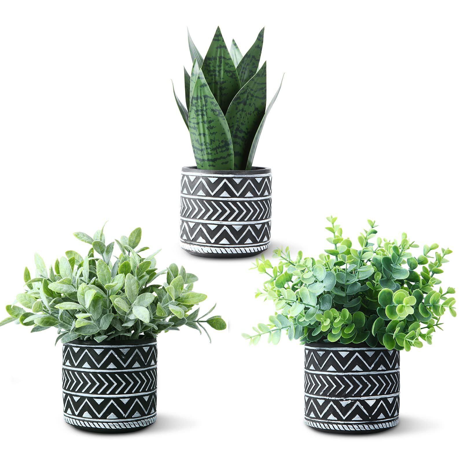 【在庫処分】3点セット 人工観葉植物【セージ+サンスベリア+ユーカリ】ミニ インテリアグリーン 小さい 光触媒 造花 卓上 フェイクグリーン 世話いらず 水やり不要 オフィス MOSADE ホーム デ
