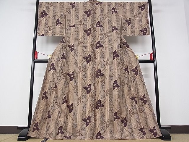 平和屋-こころ店■上質な紬 風景草花文 着丈162.5cm 裄丈64cm 正絹 逸品 未使用 A-ta5923