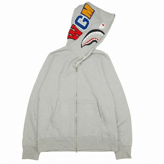 美品 アベイシングエイプ A BATHING APE shark full zip hoodie シャーク フルジップ フーディー パーカー  フーデッド スウェット ジャージー生地 シュニール サガラ ワッペン パッチ タイガー プリント 裏起毛 XL グレー - メルカリ