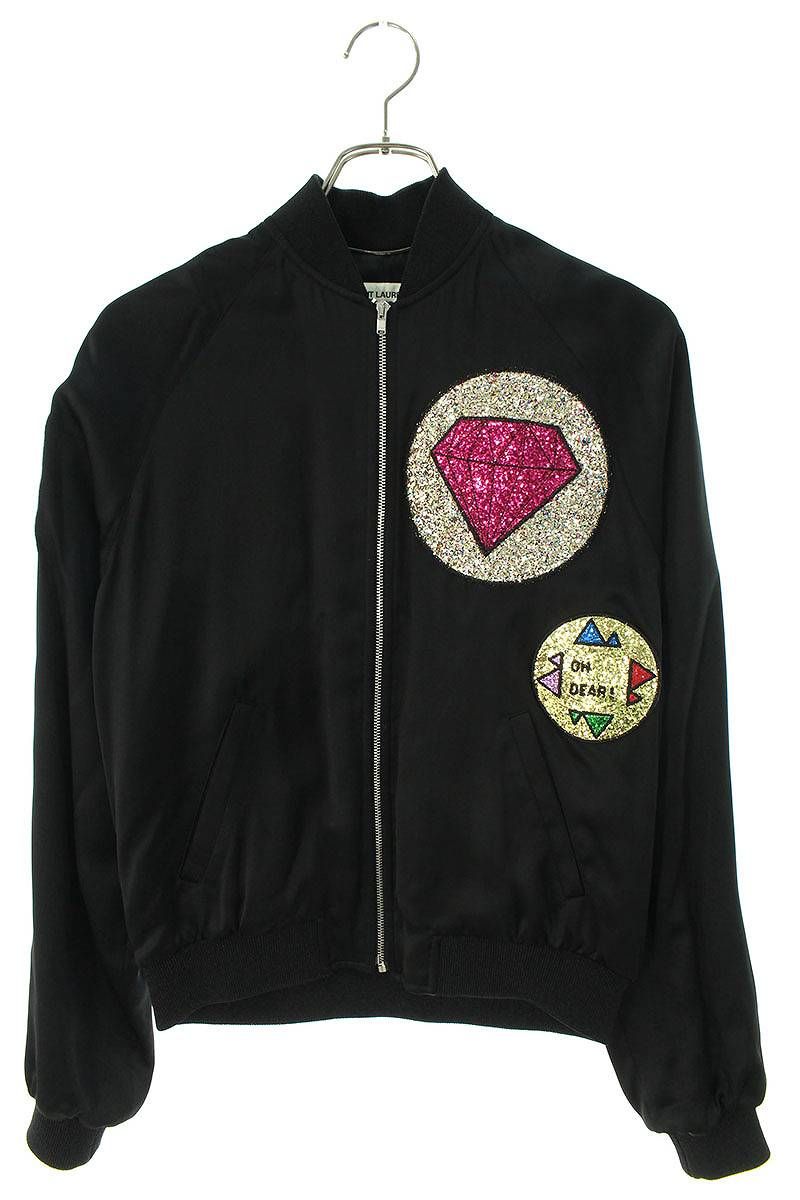 サンローランパリ  17SS  455581 Y469W グリッターワッペンサテンテディスカジャンブルゾン  メンズ 44 サンローランパリ 17SS 455581 Y469W グリッターワッペンサテンテディ