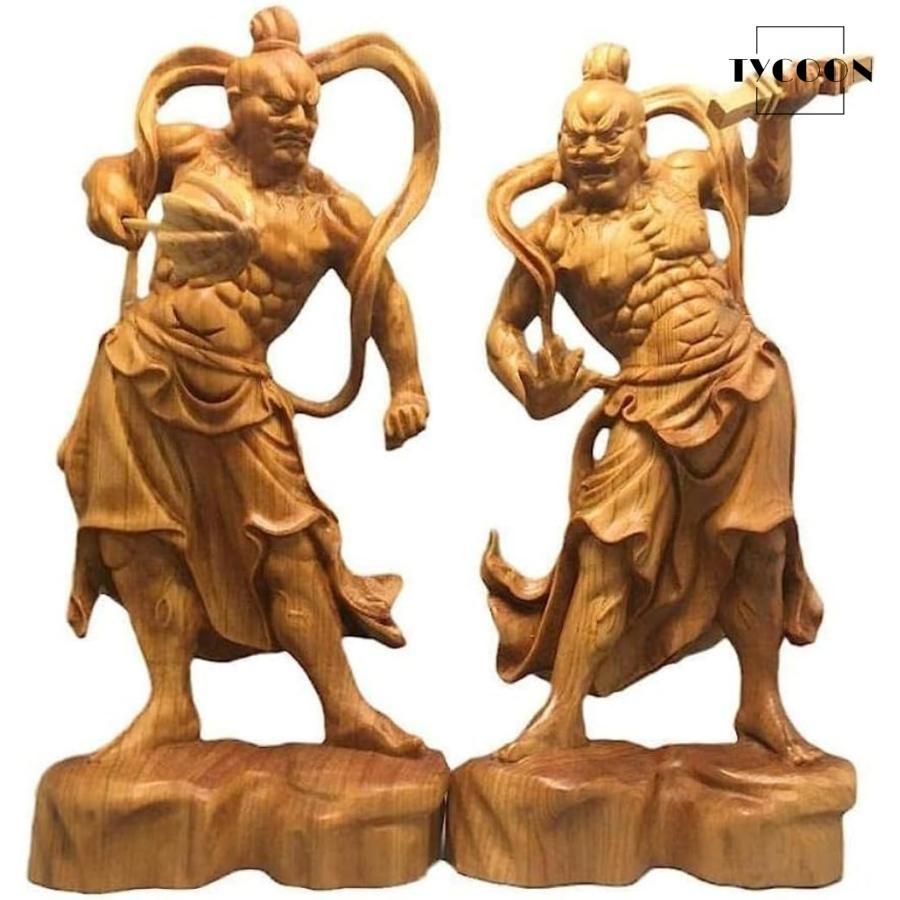 仏像 置物 金剛力士像 阿吽像 仁王像 金剛力士 2種セット 木彫り 仏壇仏像 祈る 厄除け 総高20cm 商売繁盛 無病息災 福徳 福運 厄除け