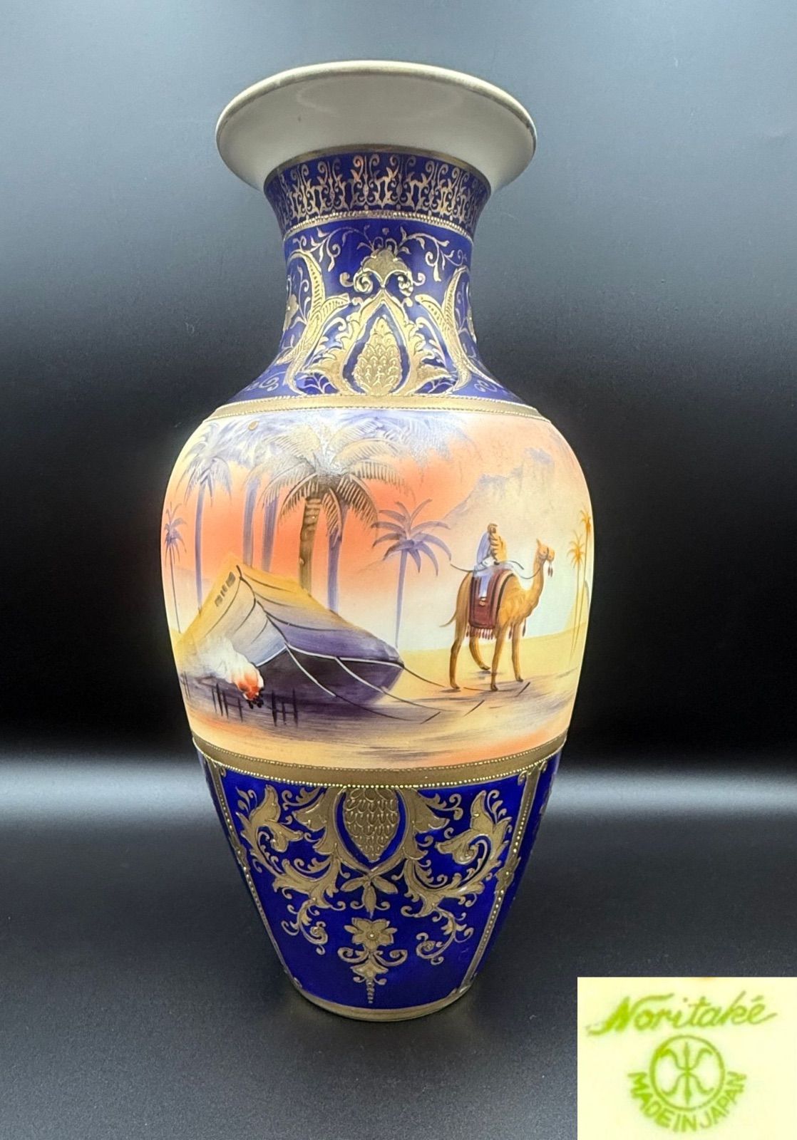 希少　オールドノリタケ花瓶　マルキ印　ブルー 希少オールドノリタケ花瓶マルキ印ブルー