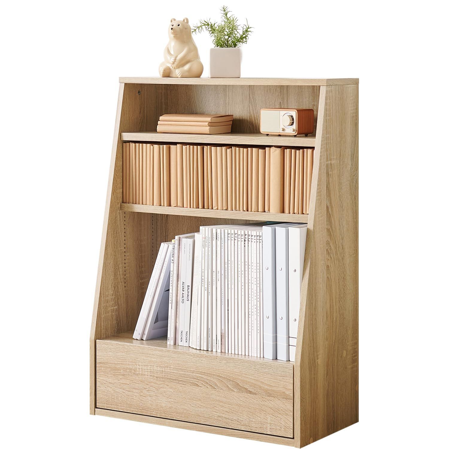 人気商品 大容量 可動棚付き １㎝刻みで調節できる コミック ブックラック 収納 引き出し付 本棚 シンプル 幅60 萩原 ナチュラル RCC-1906NA