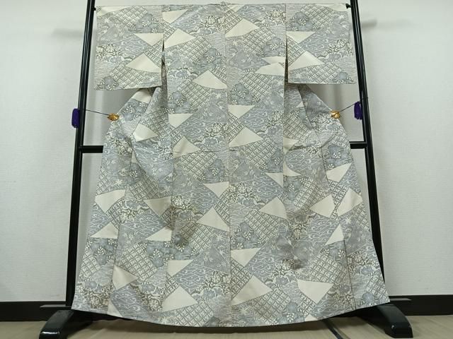 平和屋着物▽本場大島紬　単衣　切嵌流水花文　正絹　逸品　AAAZ2327jh 平和屋着物▽本場大島紬 単衣 切嵌流水花文 正絹 逸品 AAAZ2327jh