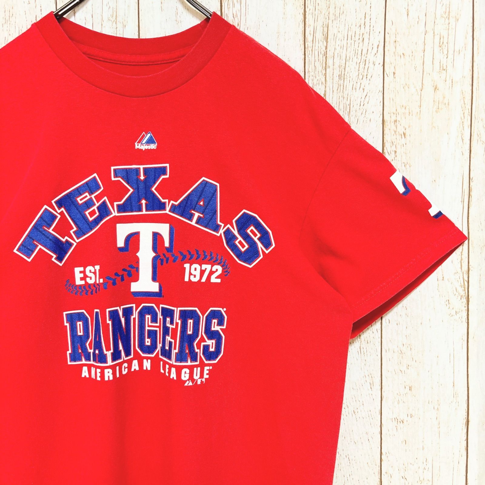 Majestic マジェスティック MLB Texas Rangers テキサス・レンジャーズ プリント Tシャツ L メジャーリーグ USA古着 -  メルカリ