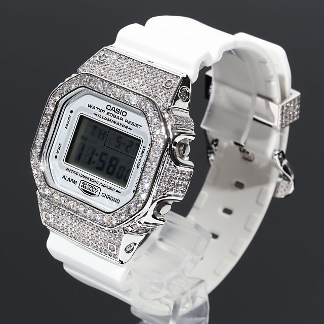 G-SHOCK CZカスタム Gショック DW5600 ホワイト CZダイヤ minnade