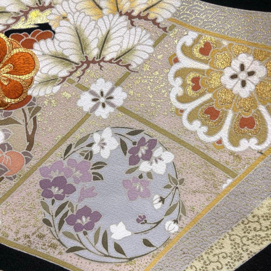 黒留袖 金駒刺繍 金彩 花紋 花菱 梅 松 橘 菊 五つ紋 着物 064a