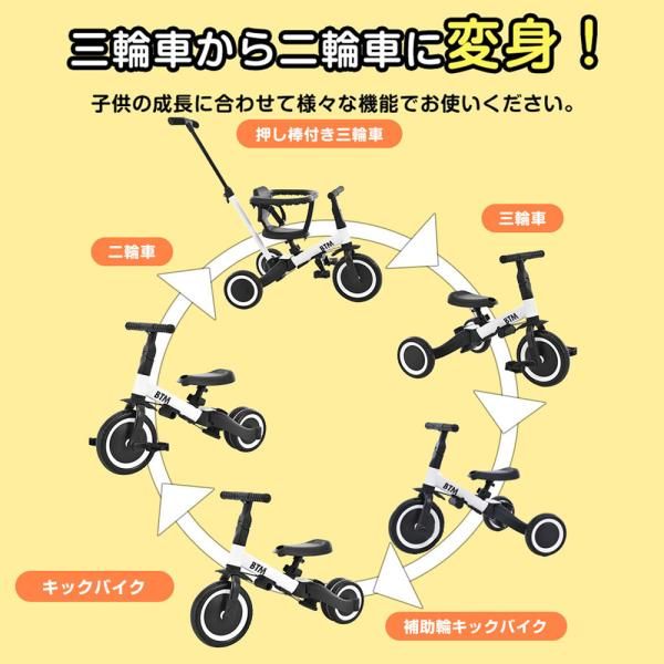 5in1 子供用三輪車 バッグ付き 自転車 オリジナル 押し棒付き 安全バー付き キックボード カップホルダー ベル 三輪車 三輪車のりもの
