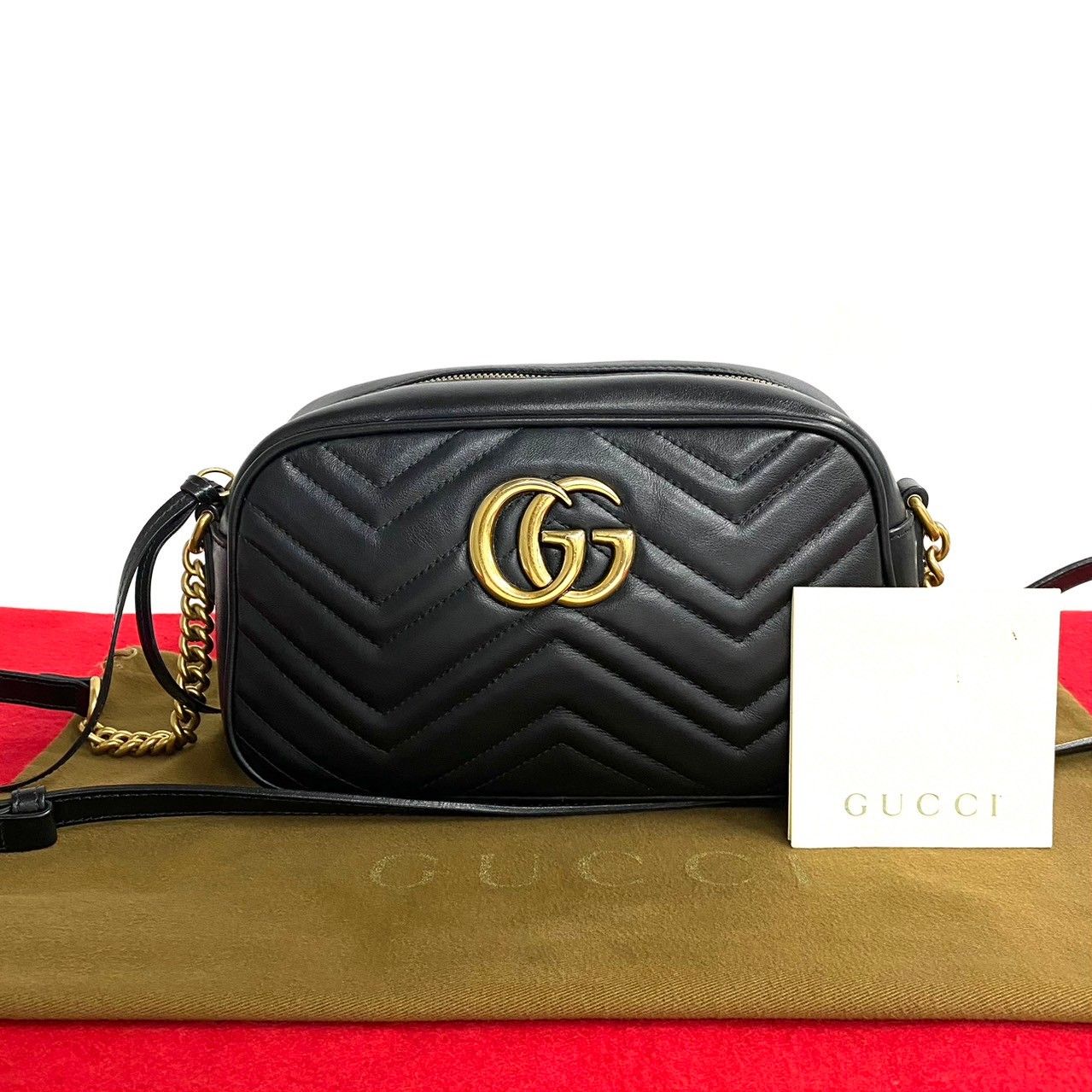 極 美品 GUCCI グッチ GGマーモント キルティング ロゴ 金具 レザー 本革 チェーン ショルダーバッグ ミニ ポシェット ブラック 黒  257-7 - メルカリ