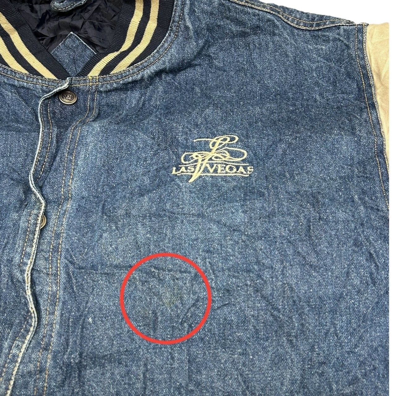 Jon Lauren スタジャン　デニム Jon Lauren (ジョンローレン) デニムスタジャン 袖切替 刺繍 2X