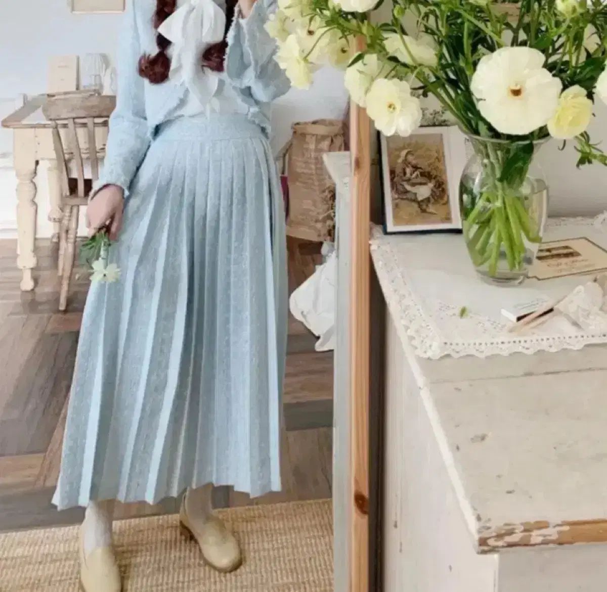 mimi boutique ミミ ツイード スカイ 青