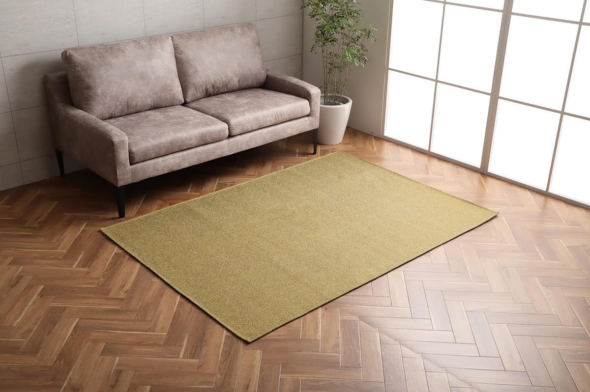 Color イエロー_Size 130 x 185 cm 長方形 イケヒコ ラグ カーペット ラグマット ジャガード織り 撥水 洗える 1.5畳 長方形 Carm イエロー 約130×185cm 北欧 オールシーズン コンパクト 軽量 ヘリンボーン シンプ